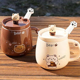 Cute Bear Shaped Cup with Spoon and Lid – Adorable Ceramic Mug for Hot and Cold image 0