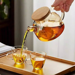 Borosilicate Round Glass Tea Pot - 1L Capacity, Heat Resistant, Premium Quality, image 1