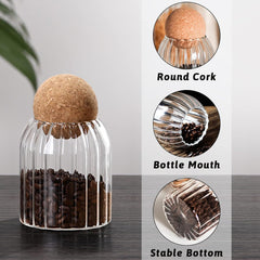3 Piece Ribbed Glass Jar Set with Cork Ball Lid image 3