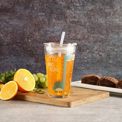 Dinosaur Printed Sipper Glass with Straw - 350ML, Fun & Colorful sipper for kids image 1