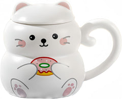 Adorable Cat-Shaped Ceramic Coffee Mug with Lid & Spoon – Cute & Cozy Drinkware image 0