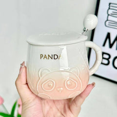 Panda-Shaped Ceramic Cup with Spoon, 400ml – Cute & Functional Tea/Coffee Mug image 0