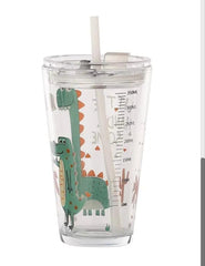 Dinosaur Printed Sipper Glass with Straw - 350ML, Fun & Colorful sipper for kids image 2