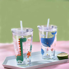 Dinosaur Printed Sipper Glass with Straw - 350ML, Fun & Colorful sipper for kids image 3