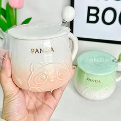 Panda-Shaped Ceramic Cup with Spoon, 400ml – Cute & Functional Tea/Coffee Mug image 1
