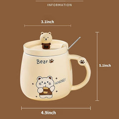 Cute Bear Shaped Cup with Spoon and Lid – Adorable Ceramic Mug for Hot and Cold image 2