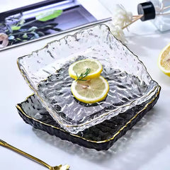 Elegant Gold Rim Square Glass Plate – Perfect for Snacks Serving image 1