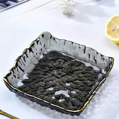 Elegant Gold Rim Square Glass Plate – Perfect for Snacks Serving image 2