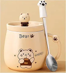 Cute Bear Shaped Cup with Spoon and Lid – Adorable Ceramic Mug for Hot and Cold image 1