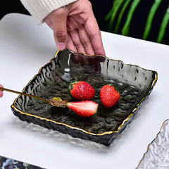 Elegant Gold Rim Square Glass Plate – Perfect for Snacks Serving image 0