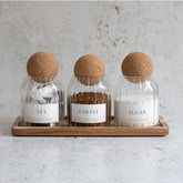 Ribbed Glass Jar with cork lid for storage image 0
