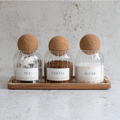 Ribbed Glass Jar with cork lid for storage image 0