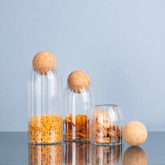 Ribbed Glass Jar with cork lid for storage image 2