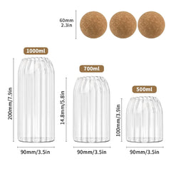 Ribbed Glass Jar with cork lid for storage image 3