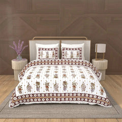 Jaipuri Cotton Double Bed Sheet with 2 Pillow Covers - Floral motifs