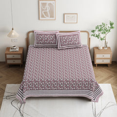 Jaipuri Cotton Double Bed Sheet with 2 Pillow Covers - Floral motifs