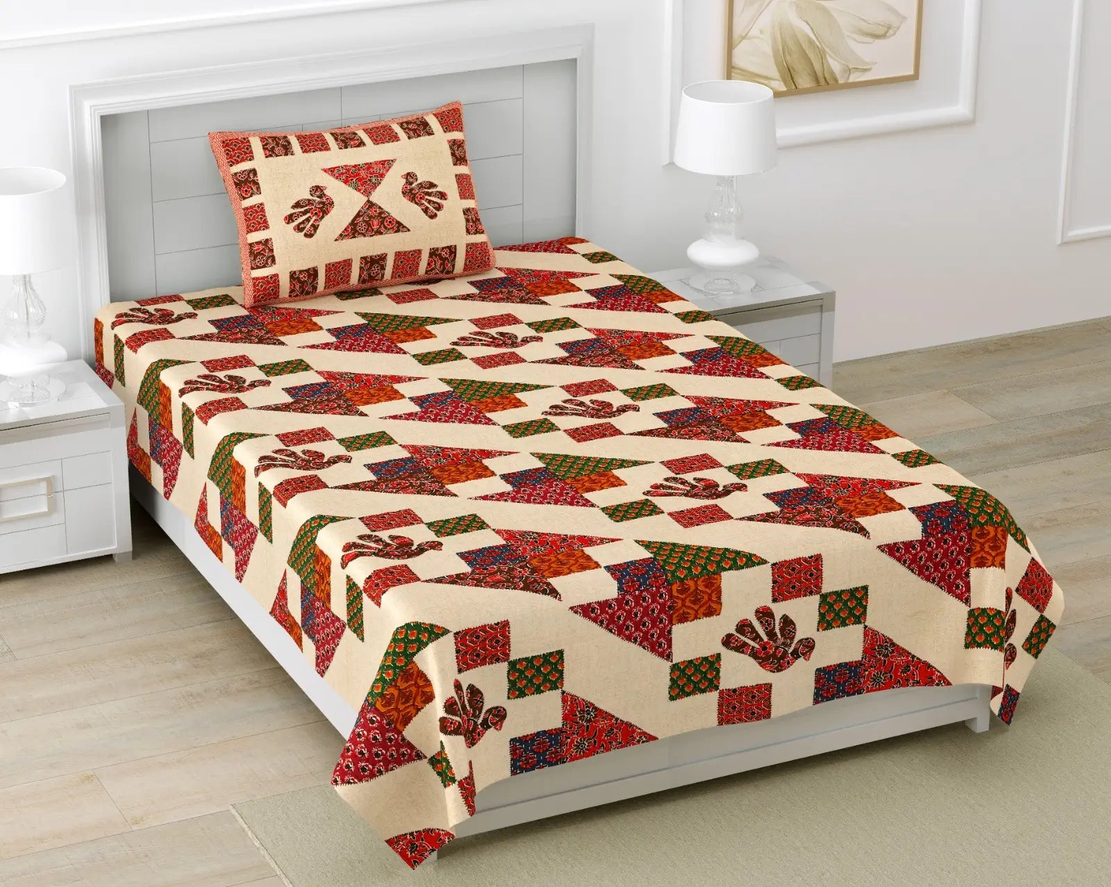 Traditional Ajrakh Block Print Bed Sheet