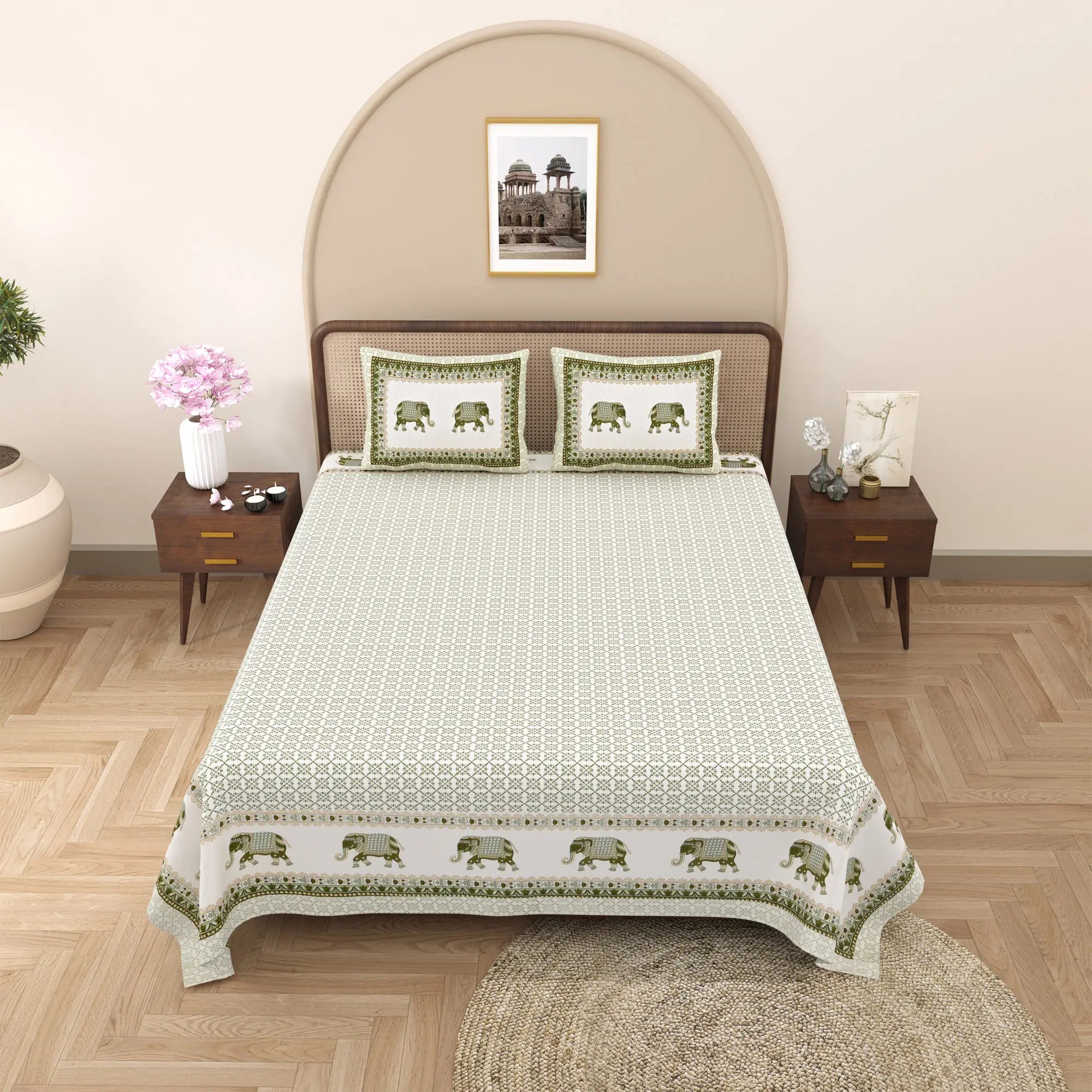 Jaipuri Cotton Double Bed Sheet with 2 Pillow Covers –  Block Elephants