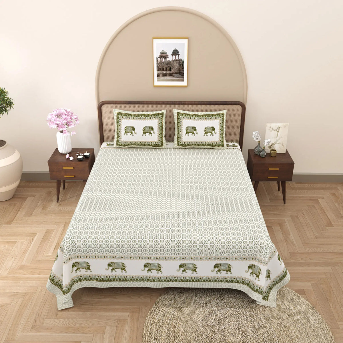 Jaipuri Cotton Double Bed Sheet with 2 Pillow Covers –  Block Elephants