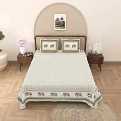 Jaipuri Cotton Double Bed Sheet with 2 Pillow Covers –  Block Elephants