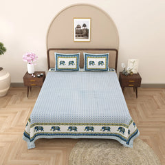 Jaipuri Cotton Double Bed Sheet with 2 Pillow Covers –  Block Elephants