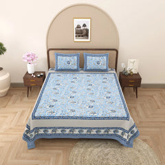 Jaipuri Cotton Double Bed Sheet with 2 Pillow Covers –  Peacock Elephant Theme