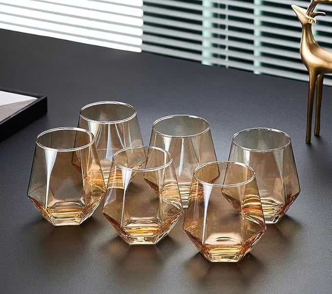 Crystal Whiskey Glasses Set - 310ML, Gold Color, 6 Pieces - Elegant Design image 2