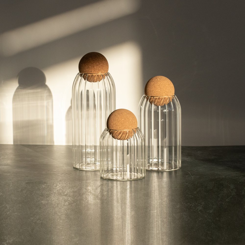 Ribbed Glass Jar with cork lid for storage image 5