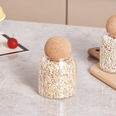 Ribbed Glass Jar with cork lid for storage image 1
