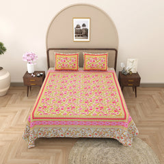 Jaipuri Cotton Double Bed Sheet with 2 Pillow Covers –  Blooming Flowers