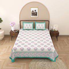 Jaipuri Cotton Double Bed Sheet with 2 Pillow Covers – Floral  Booti Print