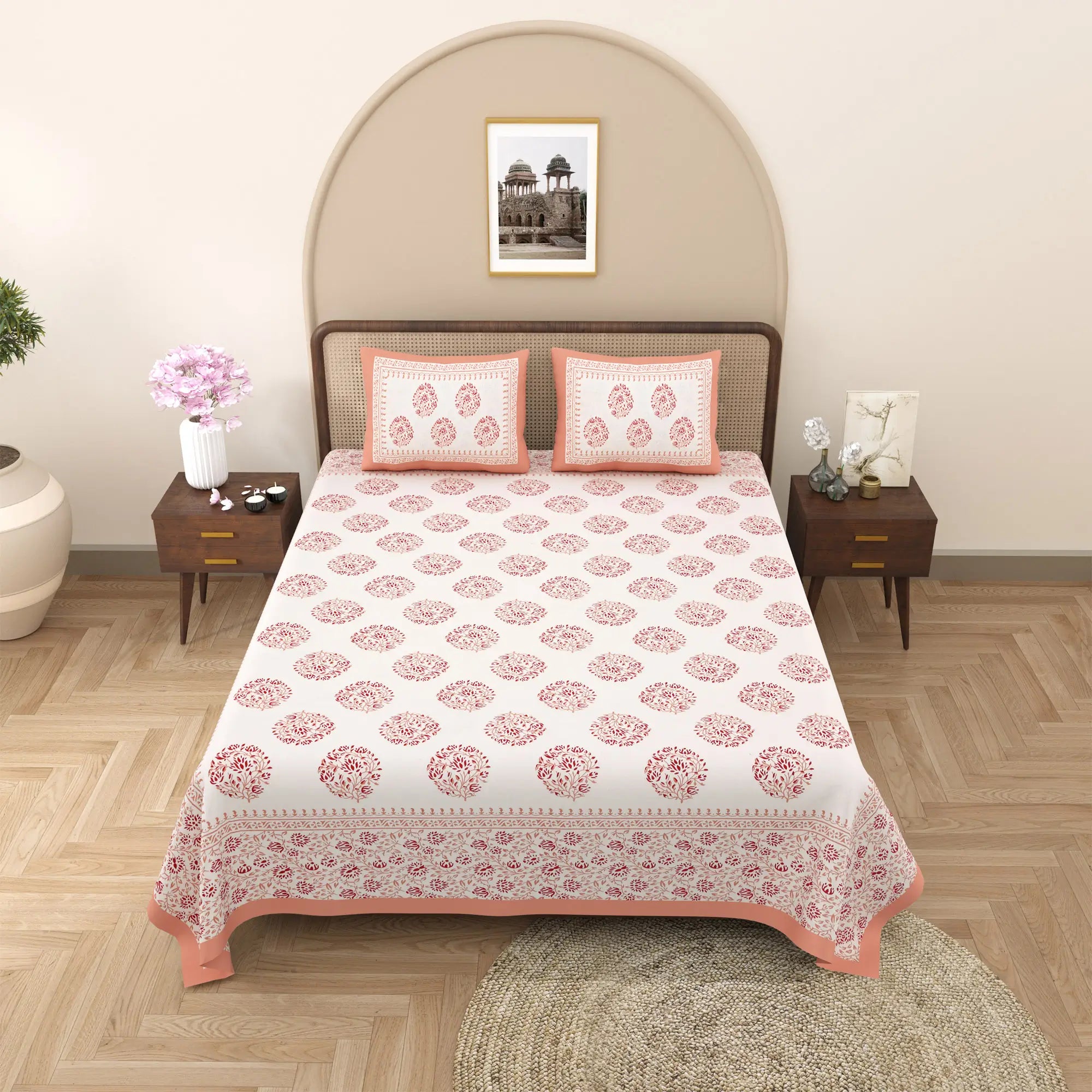 Jaipuri Cotton Double Bed Sheet with 2 Pillow Covers – Floral  Booti Print