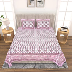 Jaipuri Cotton Double Bed Sheet with 2 Pillow Covers -Hand-block printed motifs