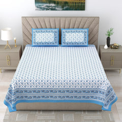 Jaipuri Cotton Double Bed Sheet with 2 Pillow Covers –