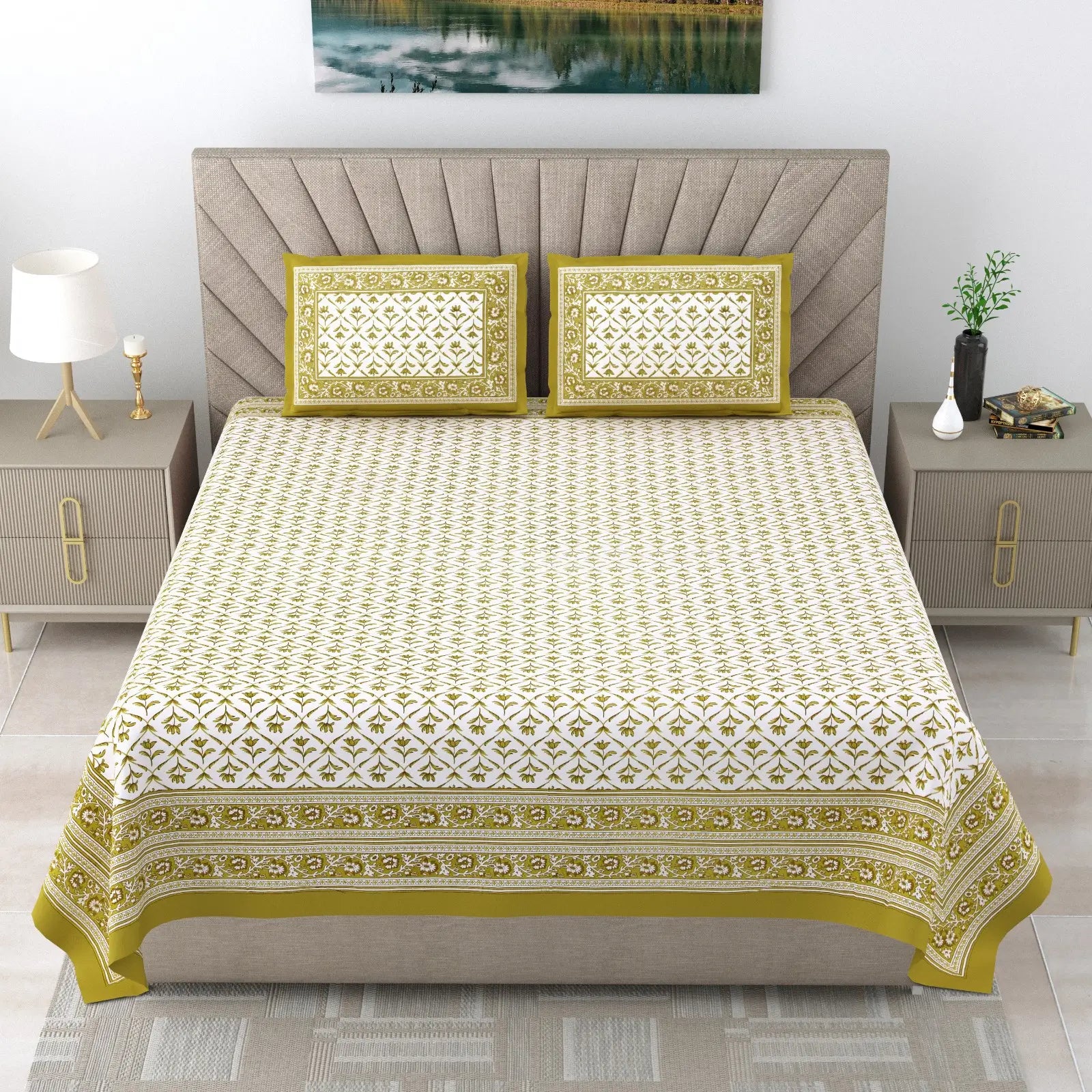 Jaipuri Cotton Double Bed Sheet with 2 Pillow Covers –