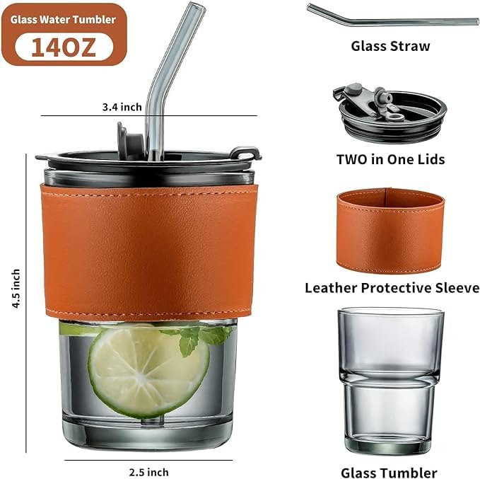 Glass Coffee Cups & Mugs with Lid and Straw image 2